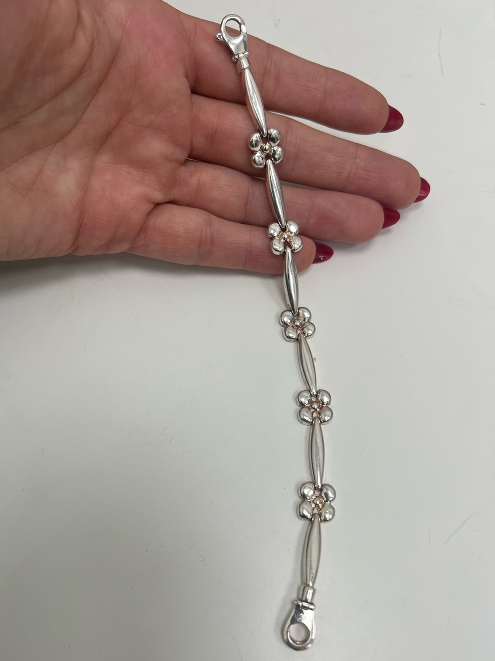 Sterling Silver Floral Link Bracelet made in Italy